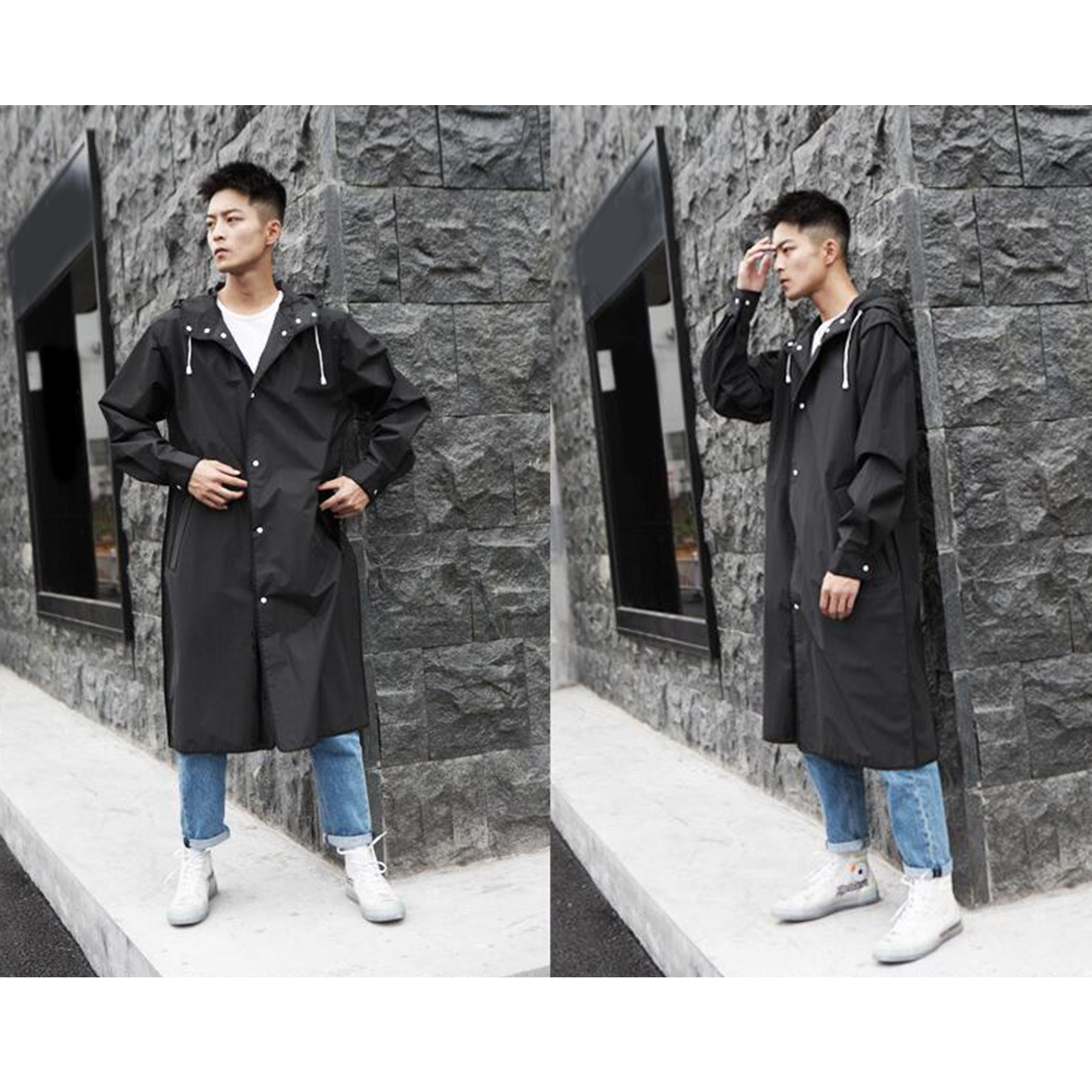 Unisex Raincoat Reusable Rain Ponchos w/ Hoods Portable EVA Rain Coats Jacket Poncho Outdoor Cycling Hiking Junior Rainwear