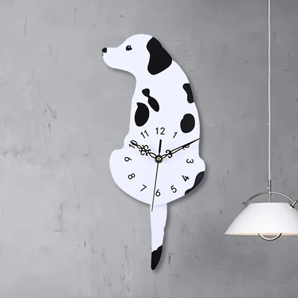Acrylic Quartz Wall Clock Creative Dog Swing Tail Silent Pendulum Clocks for Living Room Bedroom Kitchen Bathroom Office Decor