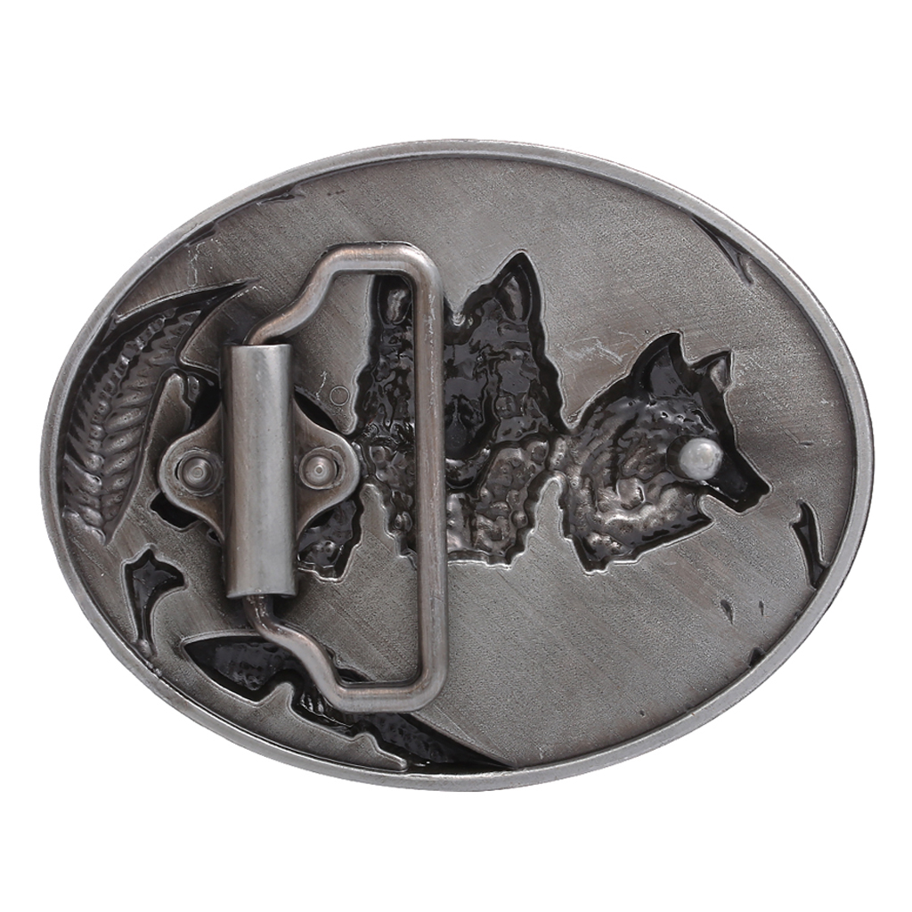 Men's Western Cowboy Belt Buckle in Antique Silver 3D Wolf Texas