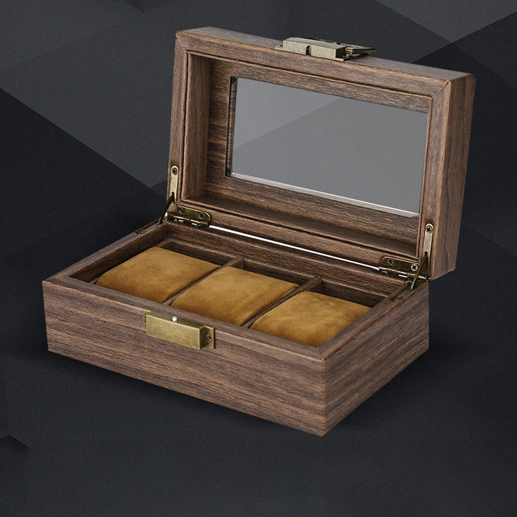 Vintage Watch Box Wood Display Case Organizer Glass Jewelry Storage 6 Slots