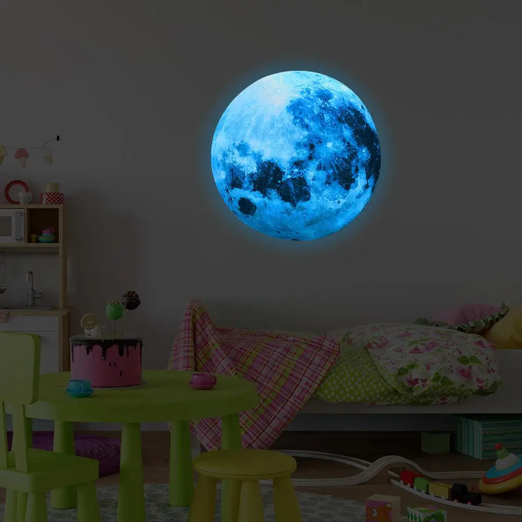 Glow in The Dark Moon Wall Stickers, Adhesive Bright and Realistic Full Moon,