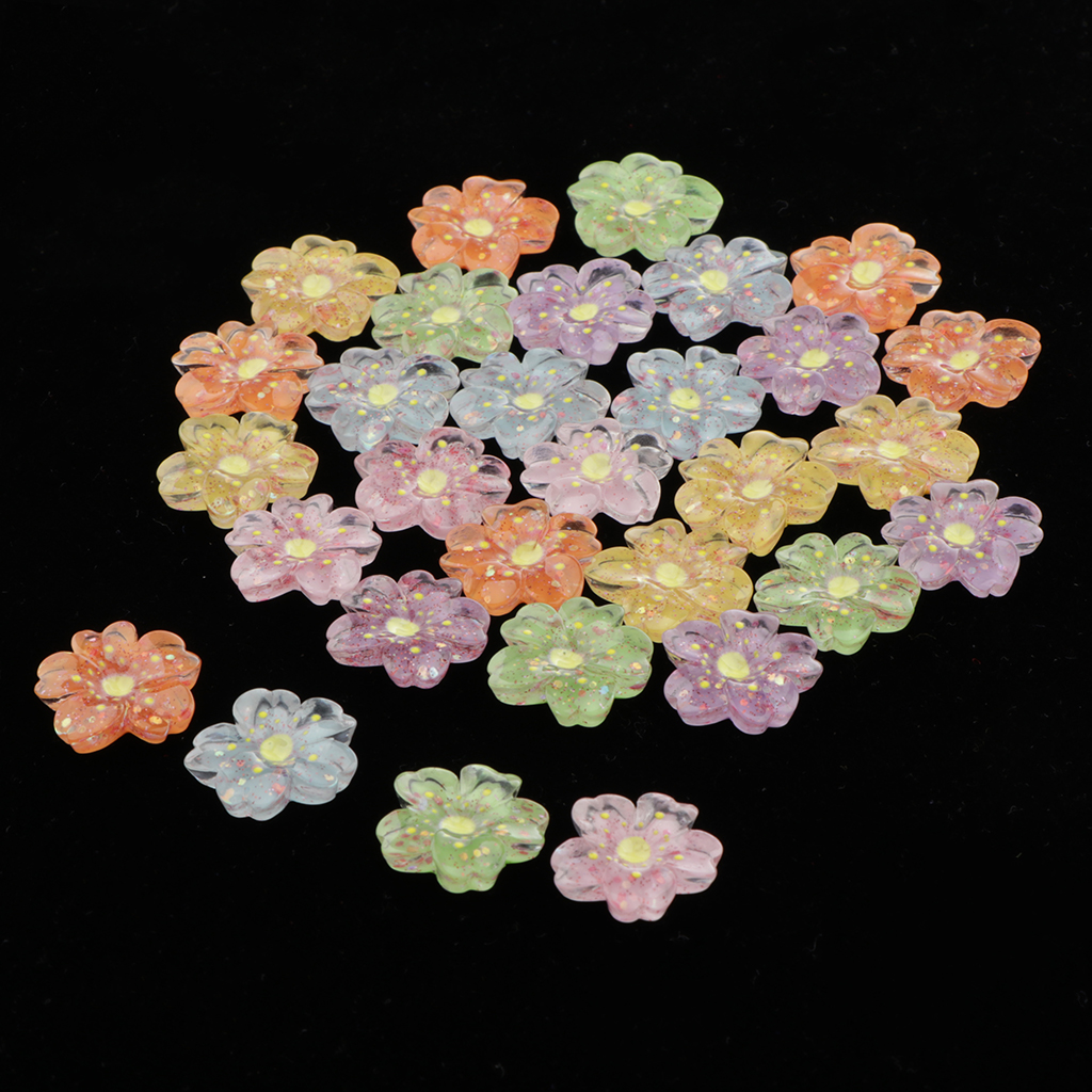 30pcs Colorful Sakura Shape Flatbacks Resin Flatback Cabochons Pouch Decoration Diy