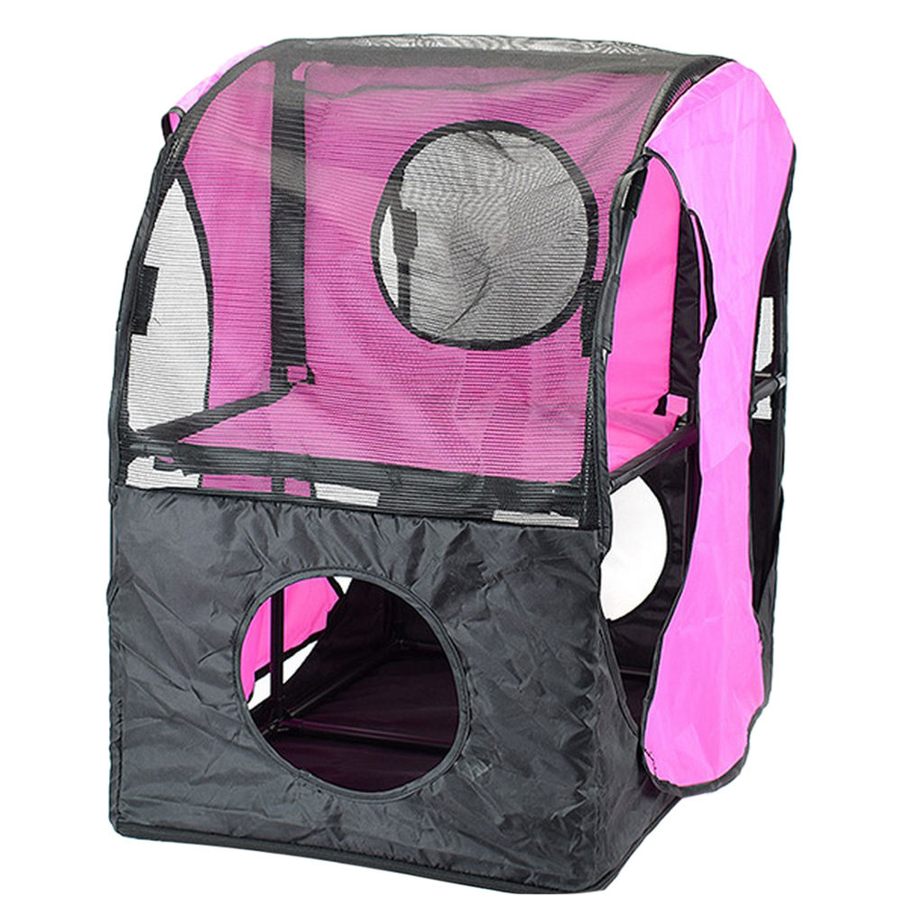 Two Storey Cat Climbing Tower Breathable Mesh House Kitten Fun Playing Toys Activity Centre Explore Tunnel