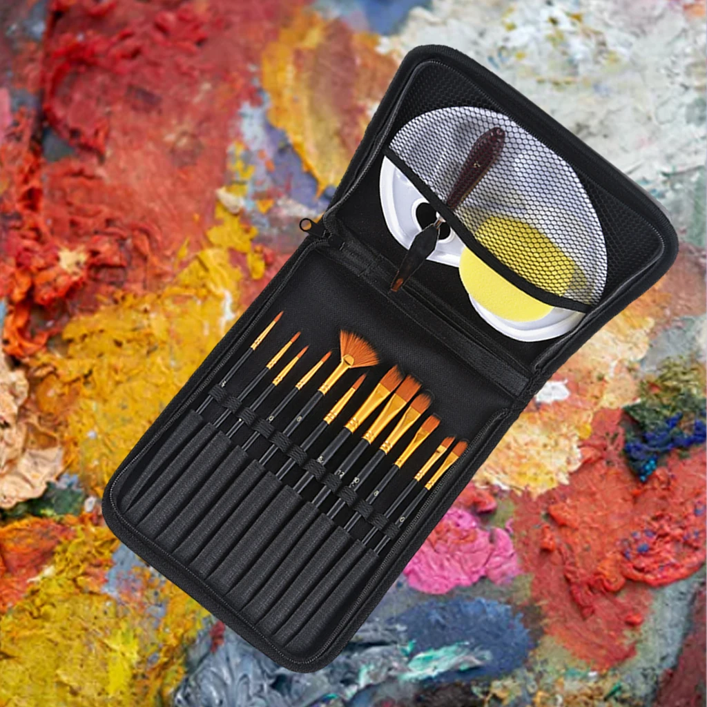 12pcs Paint Brushes Pen Set Art Acrylic Gouache Oil Watercolor Artist Canvas Nylon Brushes with Storage Bag Palette Knife Sponge