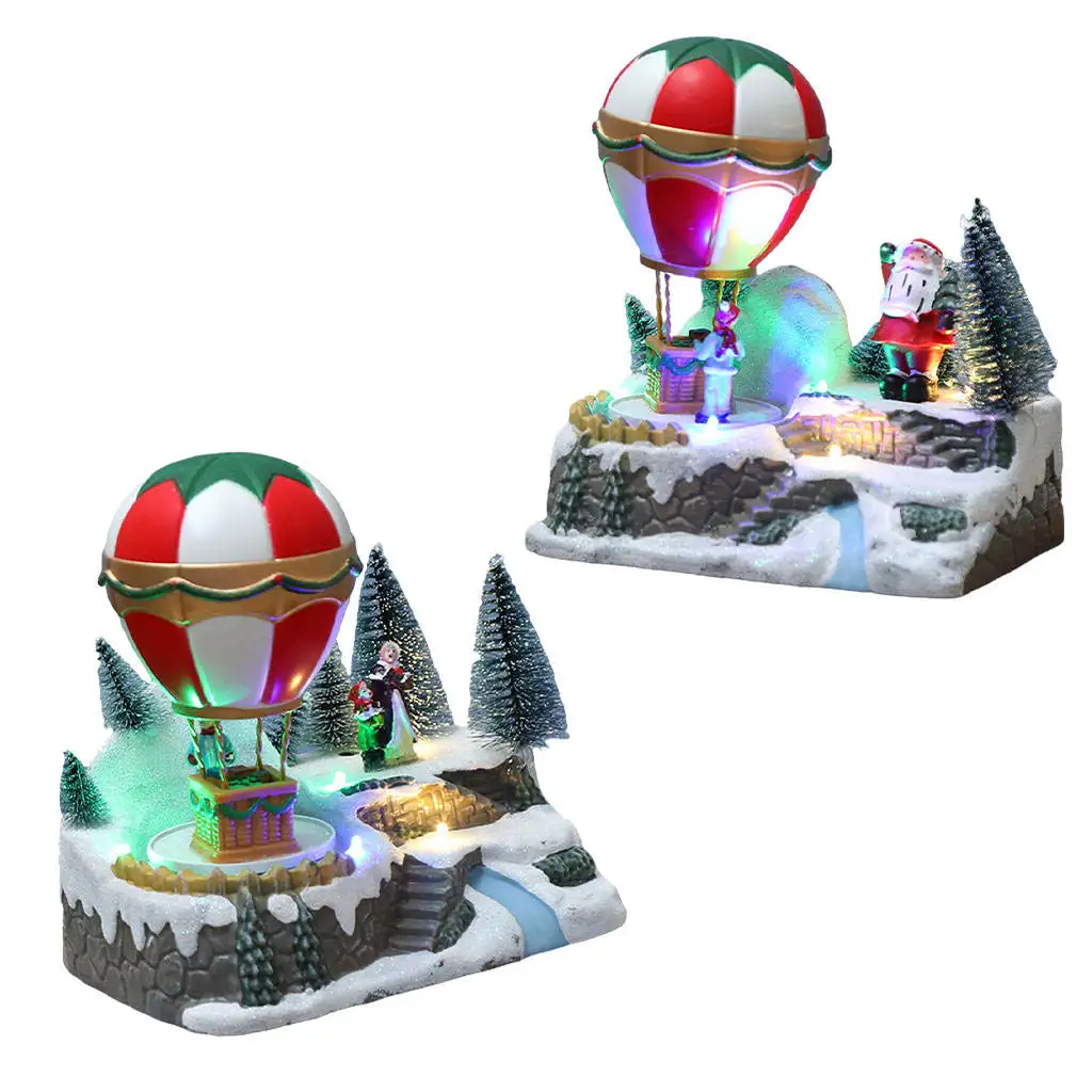 Lights Xmas Ornaments Little Snow Base House Winter Rotating LED Lights Gifts Hot Air Balloon Toy Scene Keepsake for Home Kids