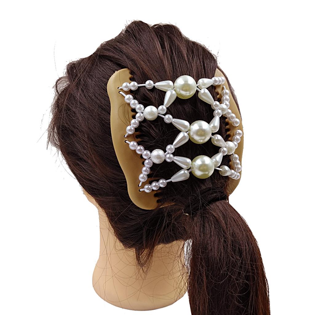 Fashion Retro Style Hair Combs Clips Elastic Beaded Updo Tools Hair Styling