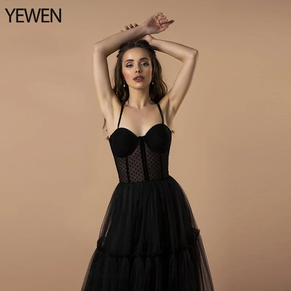 sexy evening gowns Black Tulle Evening Dress Princess Simple Prom Dress Party Wear for Woman Spaghetti Strap Corset Wedding Guest Dress YEWEN 2021 formal evening dresses