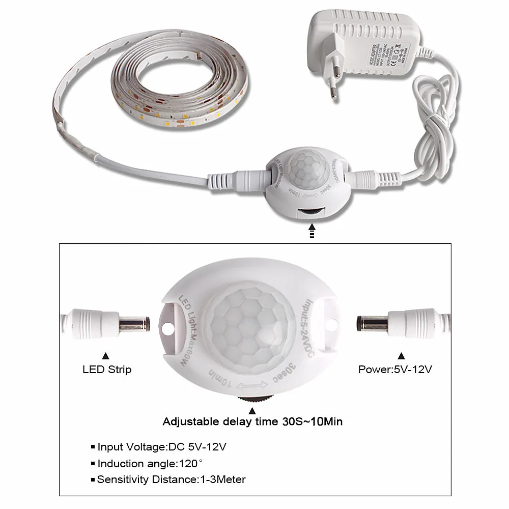 LED Night Light with Motion Sensor 1m 2m LED Strip Waterproof PIR/Light Sensor Night Lamp  for Closet Corridor 12V Power Adapter dinosaur light