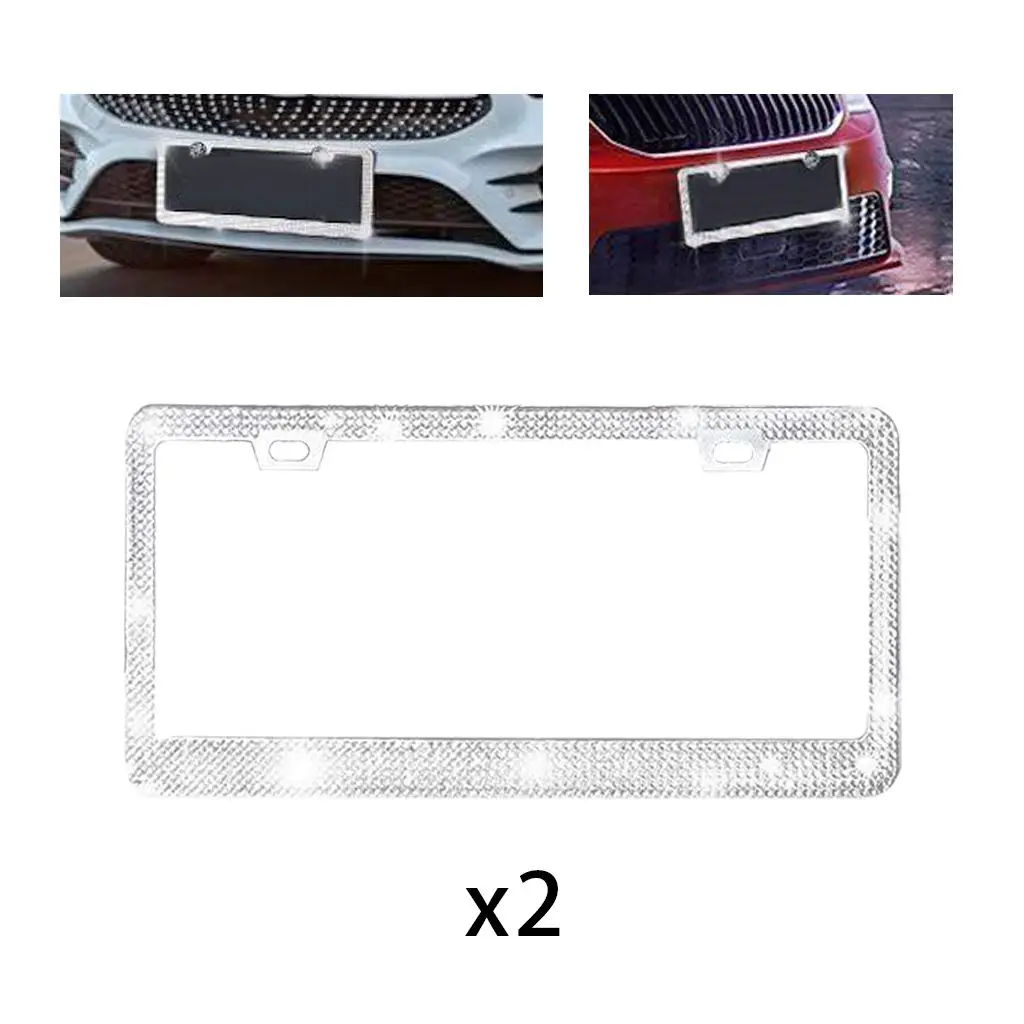 2pc License Plate Frame Women Gifts Diamond Stainless Steel Sparkly Car License Frame
