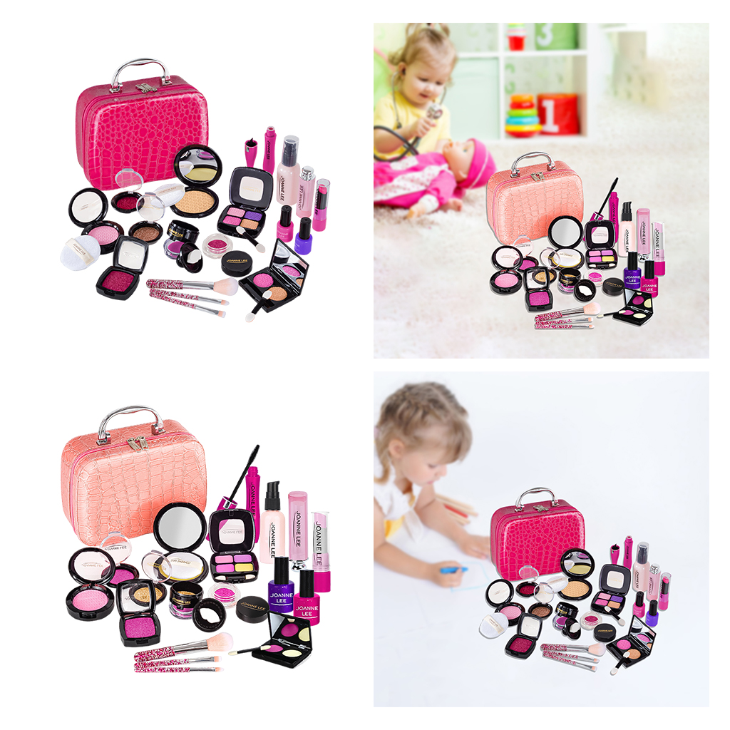 Toddler Kids Makeup Kit with Cosmetic Bag Vanity Dressing Toys for Little Girls including Eye Shadow, Nail Polishing, Lipstick