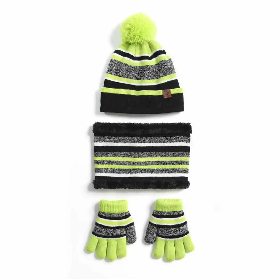 Winter Children Velvet Hat Thick Hat Scarf Gloves 3 in 1 Suits 