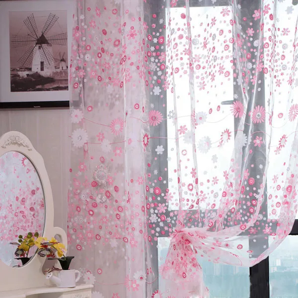 Flowers Tile Sheer Curtains for Bedroom Curtain Floral Embroidery Voile Sheer Curtains for Living Room Window Treatment