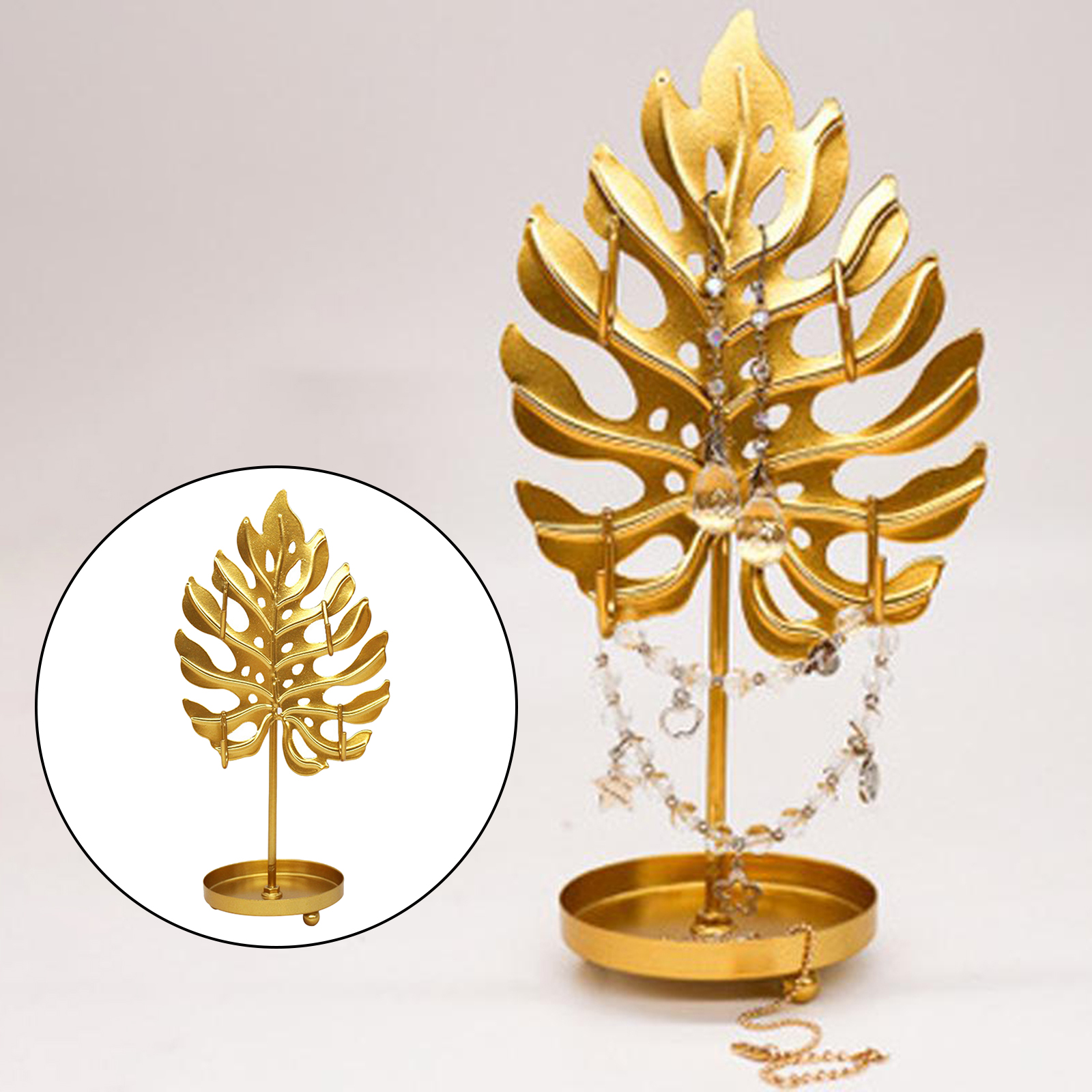 Metal Art Leaf Shape Hanging Jewelry Organizer Display Rack for Home Ornaments Living Room Desktop Countertop Bracelet Ring