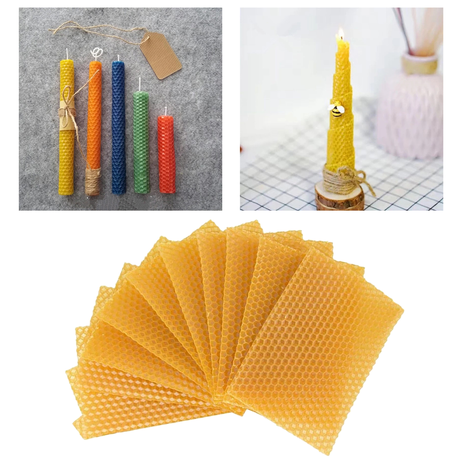 10 Pcs Beeswax Sheet, Beekeeping Foundation Sheets, Beeswax Candle Making Kit Natural Bee Wax Honeycomb Sheets for Hives