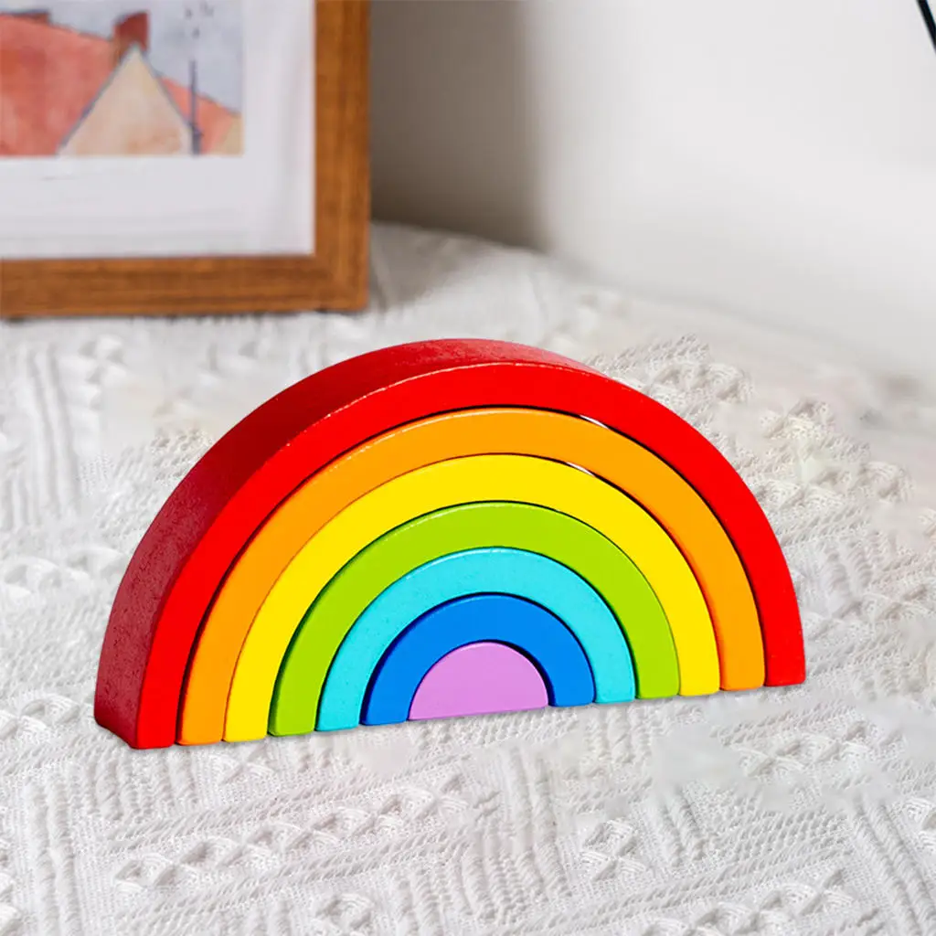 Wooden Rainbow Stacker Montessori Playset Colorful Building Blocks for Early Development Gift Child Toddlers