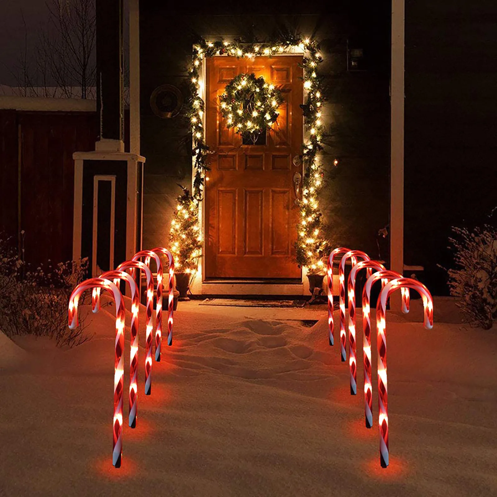 Solar Candy Cane Pathway-Markers Lights Outdoor Christmas Decorations  Lights For Indoor Yard Patio Walkway Night Light