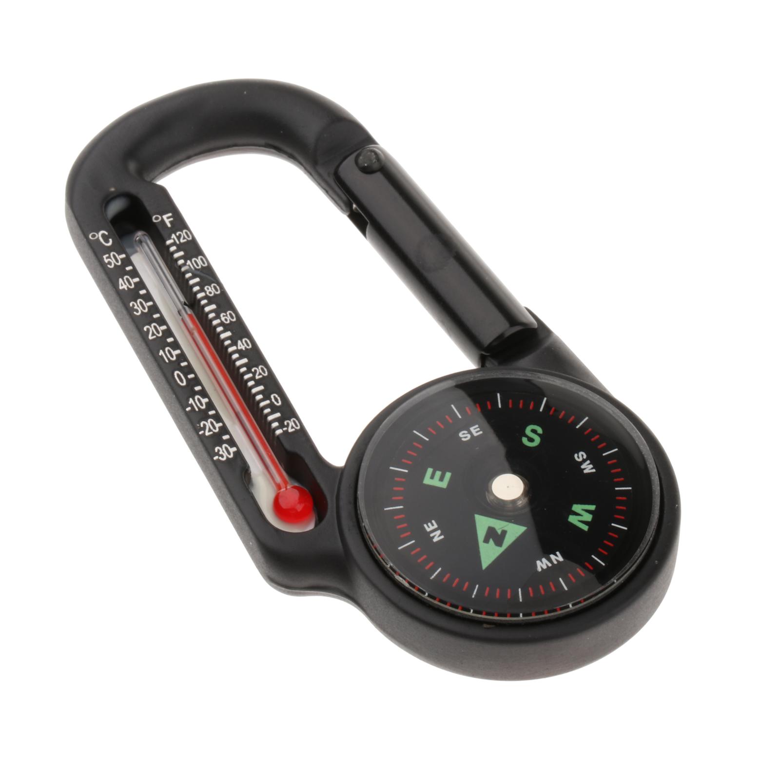 3-in-1 Carabiner Clip Keychain Compass Thermometer for Hiking Travel Picnic