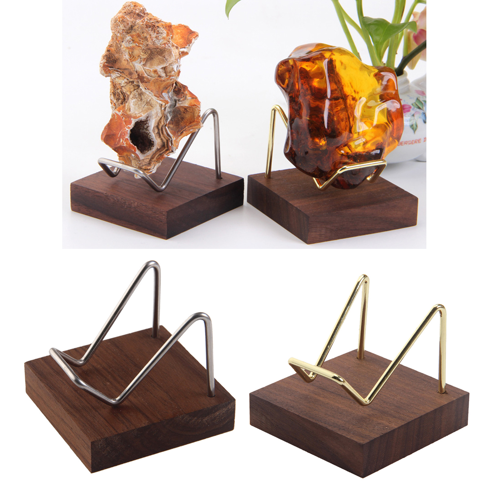 Walnut Base Display Stand For Gemstone Mineral Crystal Ball Quartz Holder