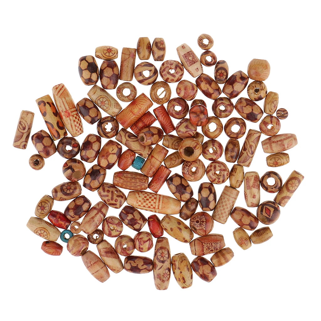 100 Pieces Natural Painted Wood Beads Loose Wooden Bead Bulk Lots Ball for