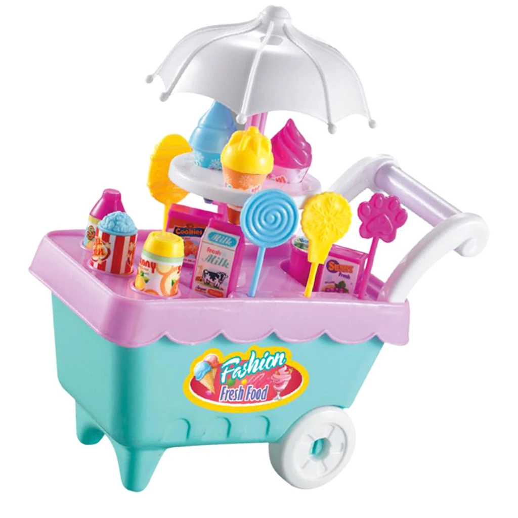 Ice Cream Cart Shop Toy, Pretend Play Toy Set with Music Lighting Xmas Gift