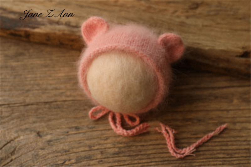 Nerz-Samt-Mütze, Wollstrickmütze mit kleinen Ohren, Neugeborenen-Fotografie-Requisiten, Babyfotos – Detail 12