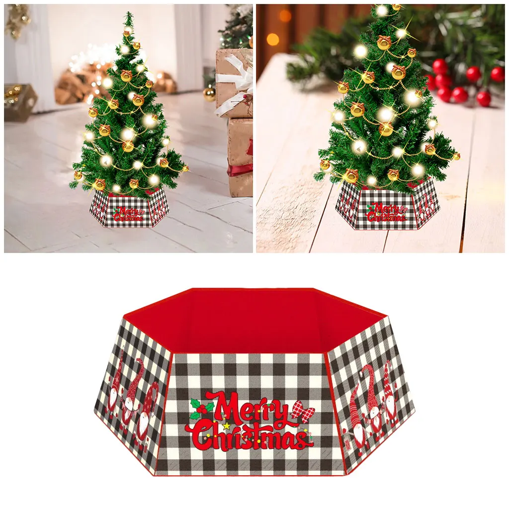 White Black Check Christmas Tree Skirt Xmas Tree Collar Floor Mat Ornaments Wedding Birthday New Year Christmas Tree Decor