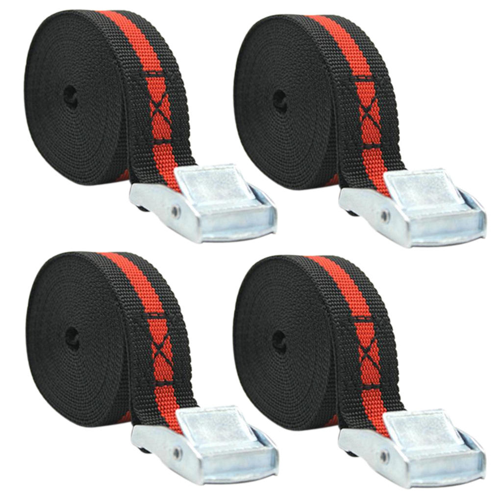 4 Pcs Car Metal Cam Buckle Tie Down Straps Cargo Lash Luggage Belt For Trailers Caravan Pickup RV Motorhome 2500X25mm