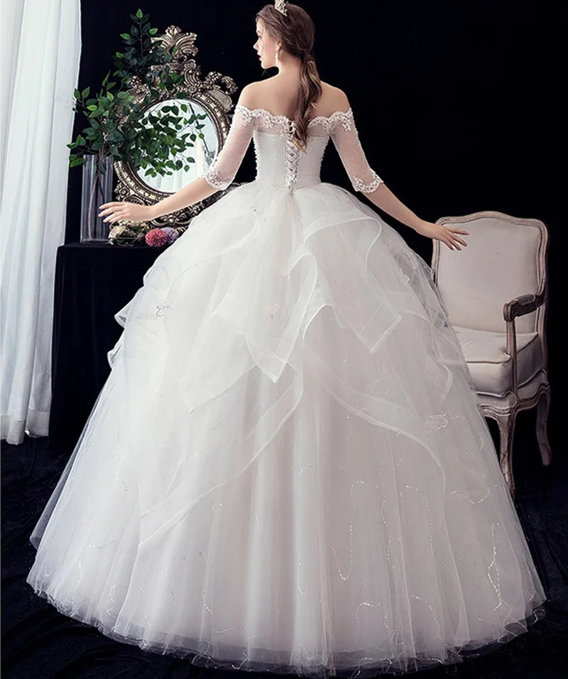 modest wedding dresses Boat Neck Bride Wedding Dress Ball Gown Lace Up Long Wholesale Cheap Women Clothing Party Dresses 2022 gown for wedding