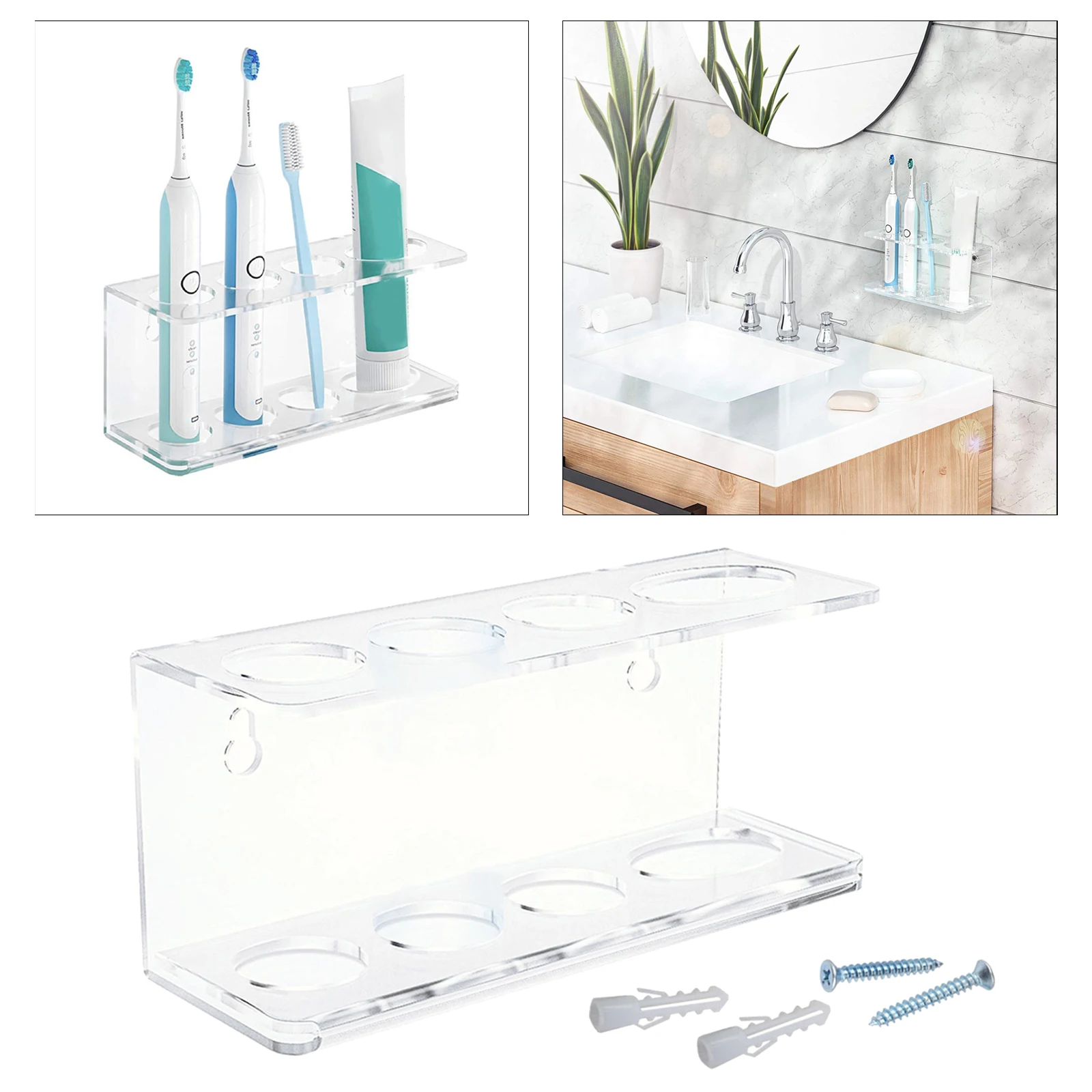 4 Slot Bathroom Toothbrush Holder Multi-Functional Modern Toothpaste Rack Electric Toothbrush Bracket Home Accessories