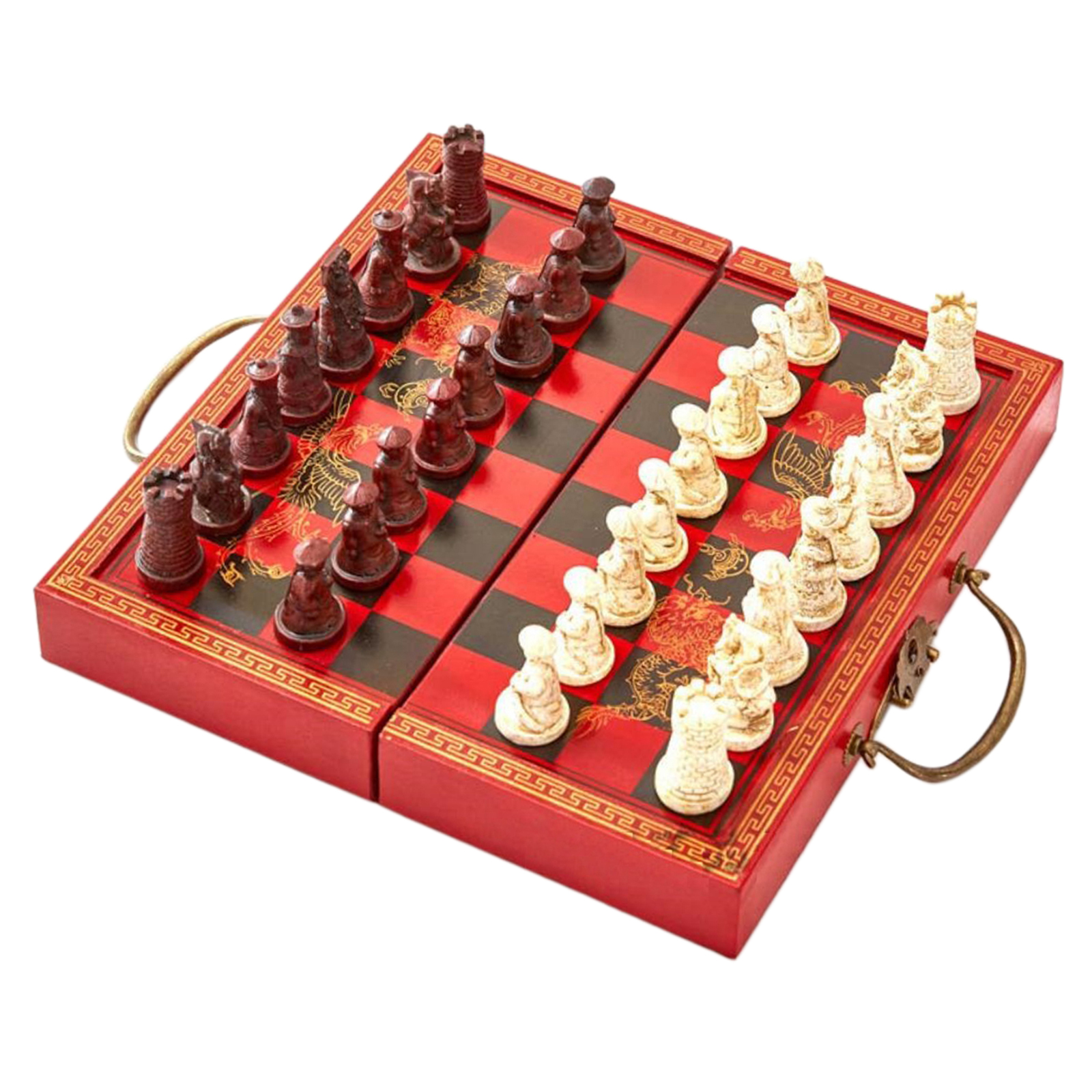 Handcrafted Wooden Chess Set Folding Wood Board Present Vintage Portable