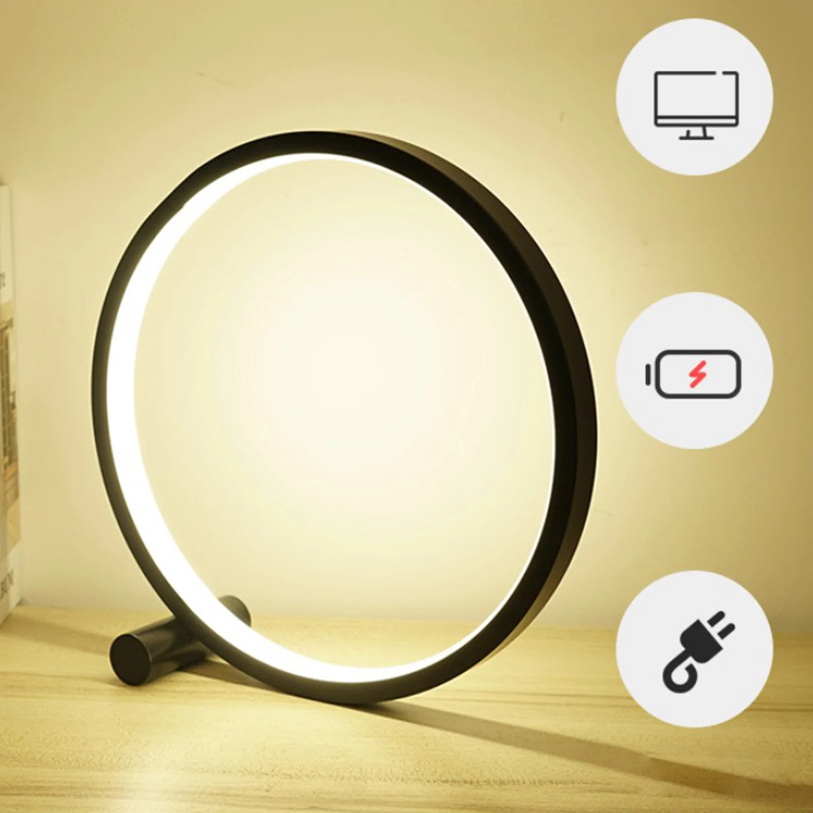 Circle LED Desk Lamp USB Adjustable Table Lamp Nightstand Lamp Office Decor