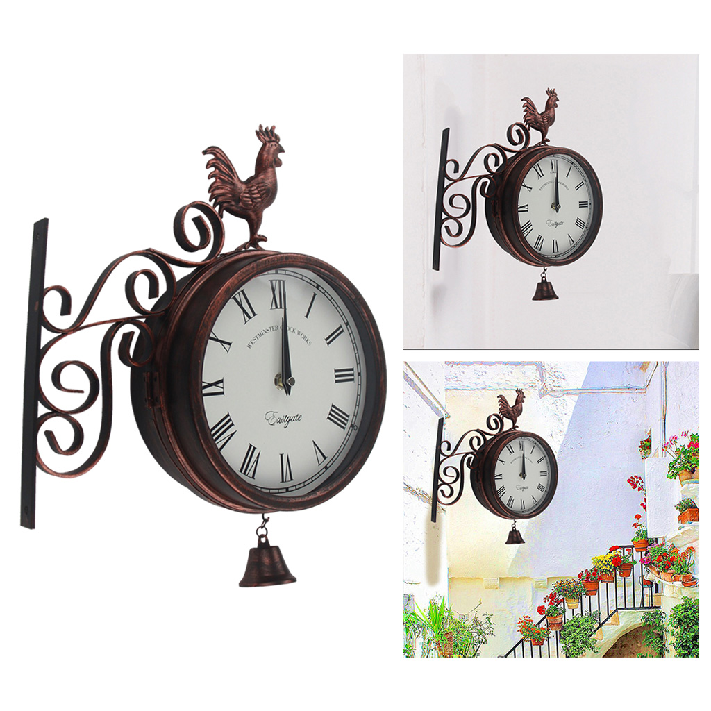 Metal Double Sided Wall Clock Decoration Indoor Outdoor Decorative Wall Hanging Station Clock Round 360° Rotation Clock