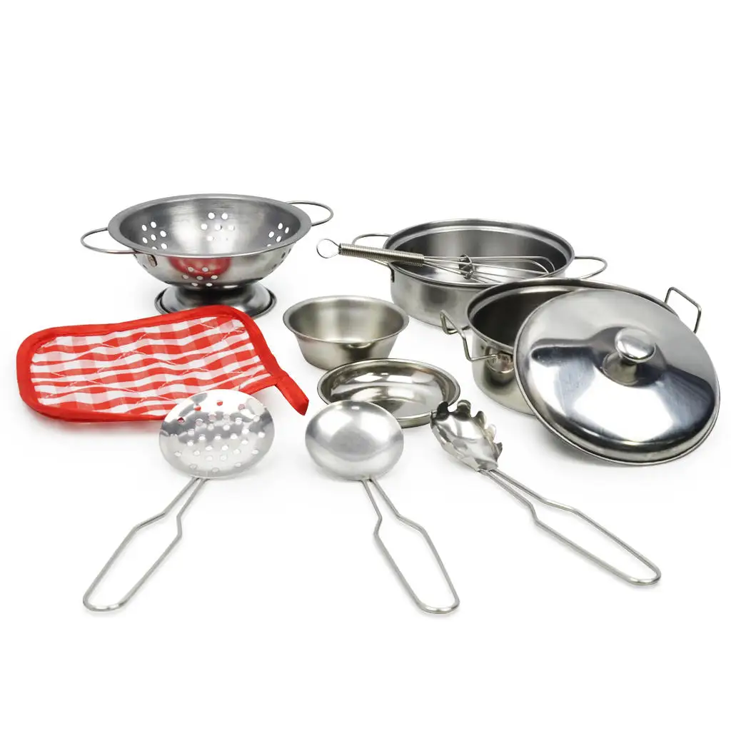 10Pcs Pretend Play Toys, Stainless Steel Kitchen Tools for Cooking