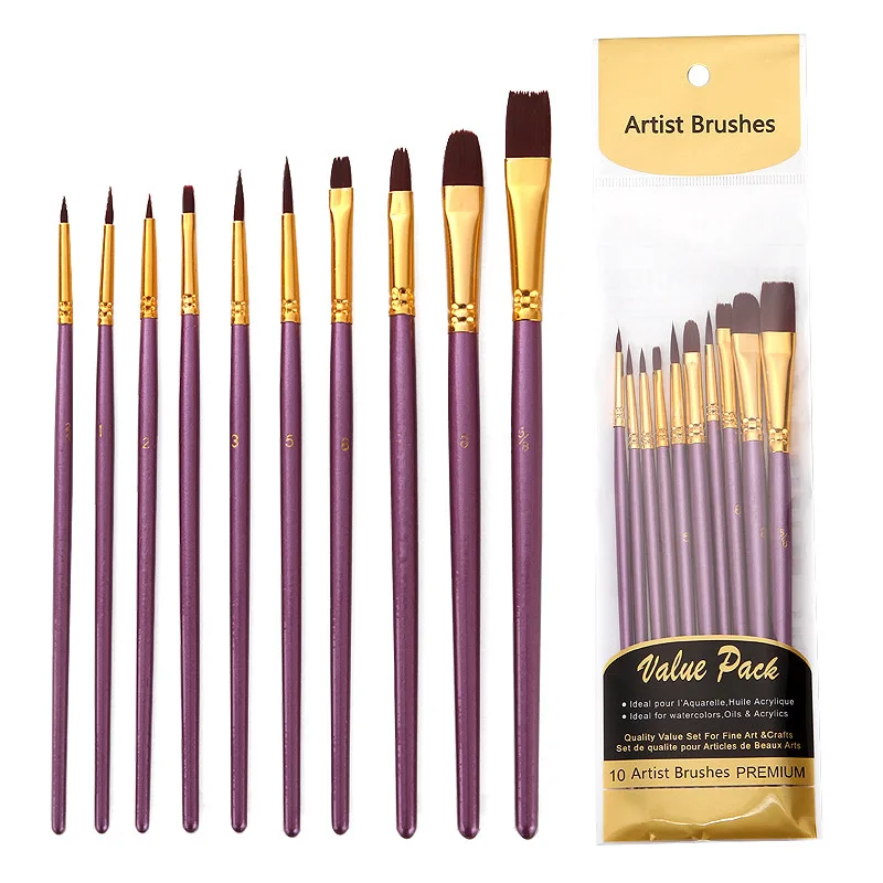 10 pcs/set Art brush set drawing Watercolor paint brush pen School stationery painting supplies notebook