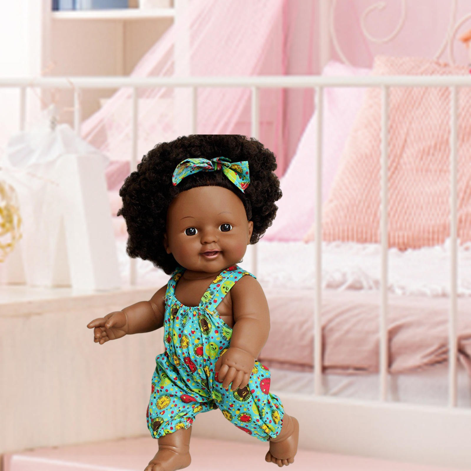 30cm Baby Doll with Speak Function Curly African DIY with Outfits Dolls Toys Play Washable Black Girl Doll for Children Kids
