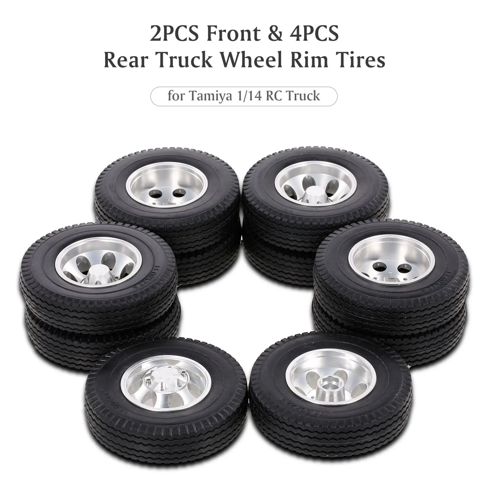2PCS Alloy Beadlock Wheel Rim Tire Tyre Kit for 1/14 RC TAMIYA Tractor Truck 