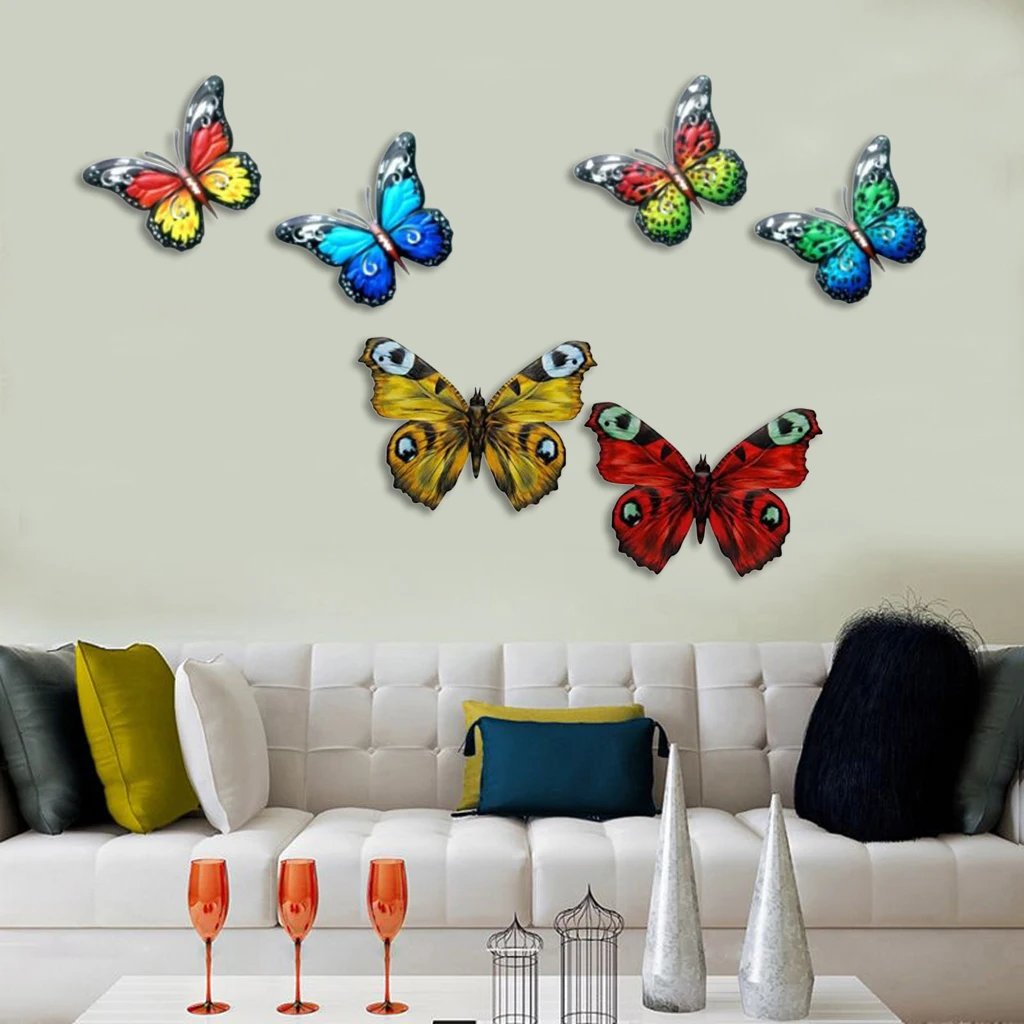 6 PCS Large Metal Butterfly Wall Art Outdoor Decor, 6 Pack Butterflies Wall Sculpture Hanging Decoration for Home Garden Patio