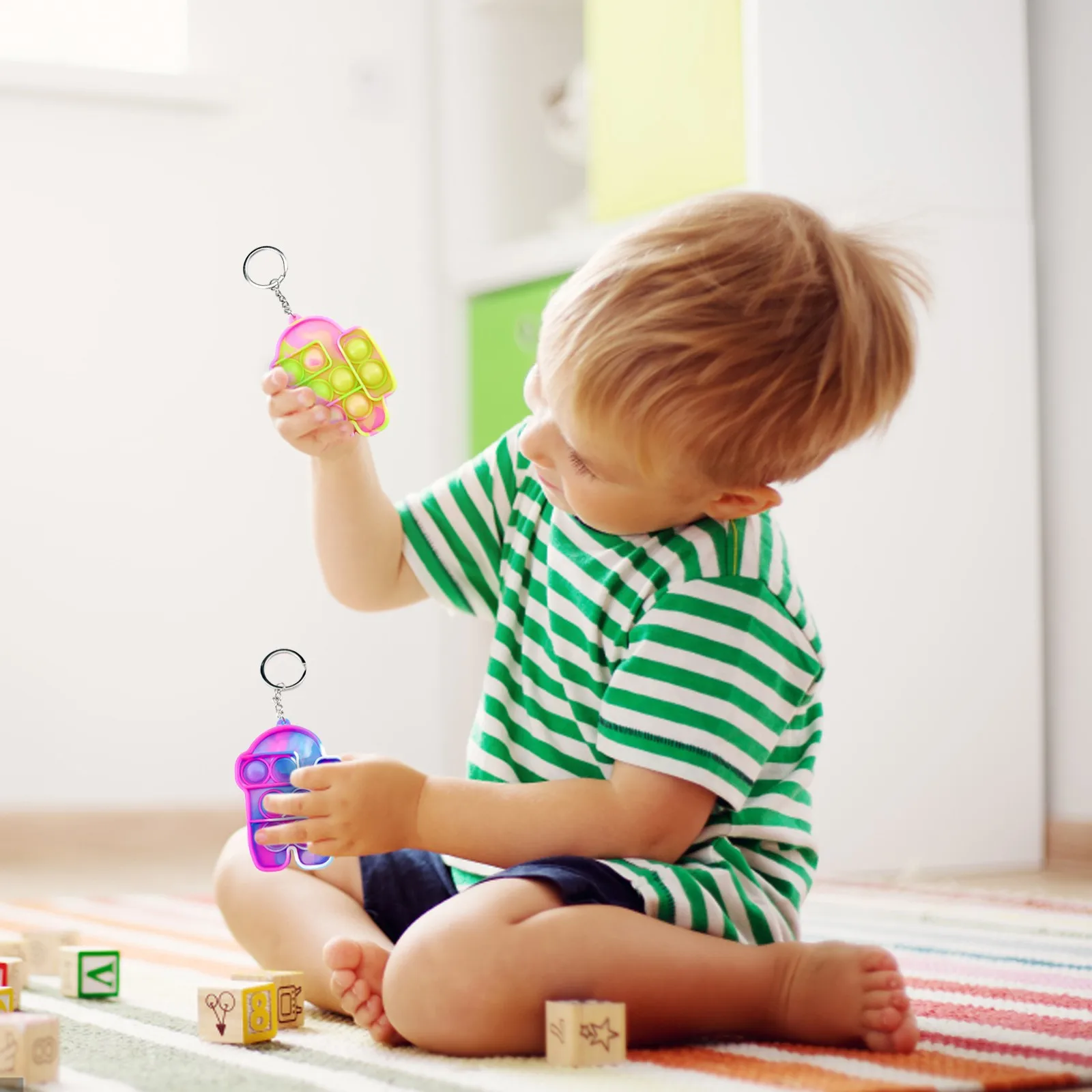 fidget squishy balls Push Pops Mini Keychain Dinosaur Fidget Toy For Autism Adhd Anxiety Anti Stress Relief Sensory Push Its Bubble Rainbow Toys squishy stress toys
