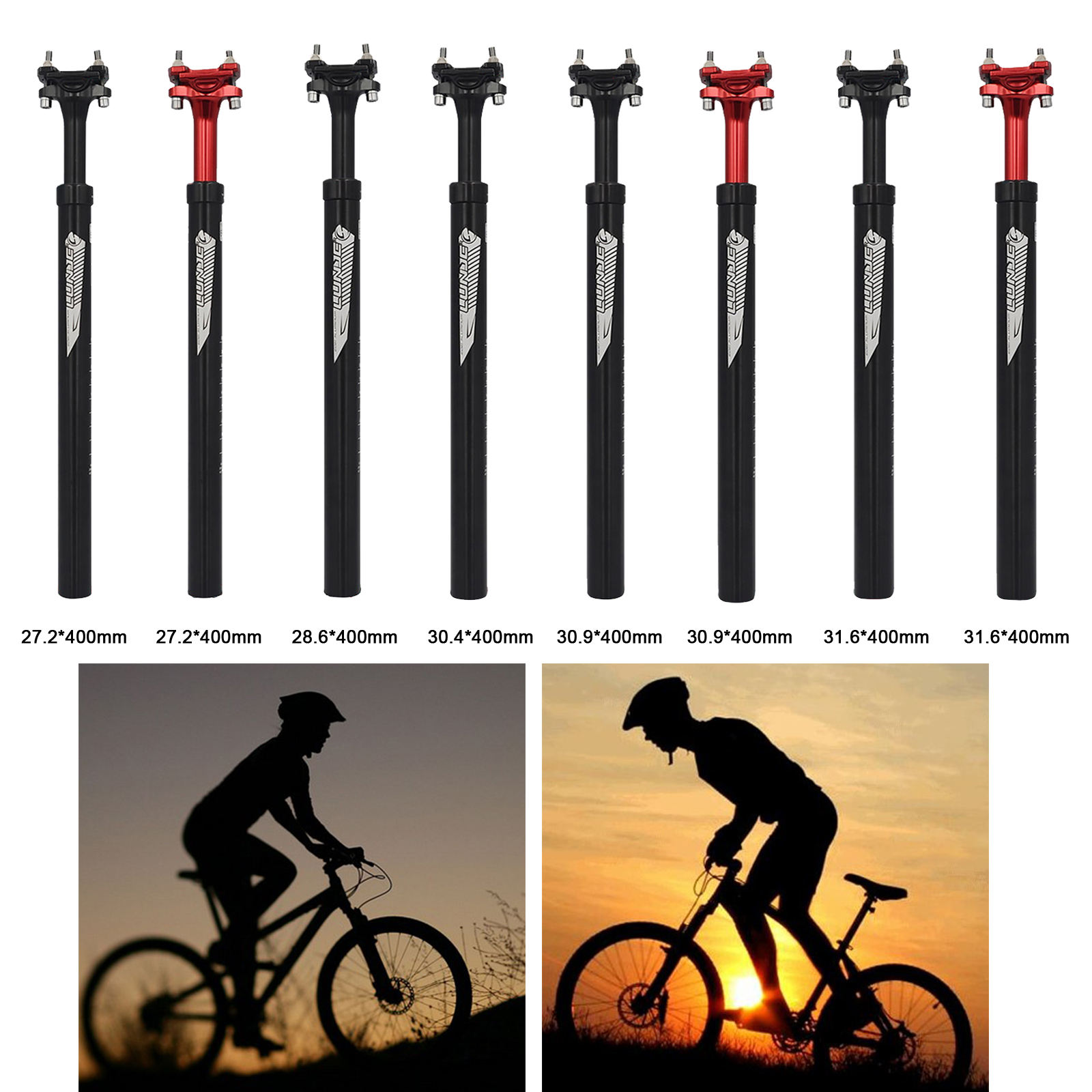27.2/28.6/30.4/30.9/31.6 mm Road Bike Seatpost Adjustable Damping Length 400mm Folding Bike Aluminum Alloy Seat Tube