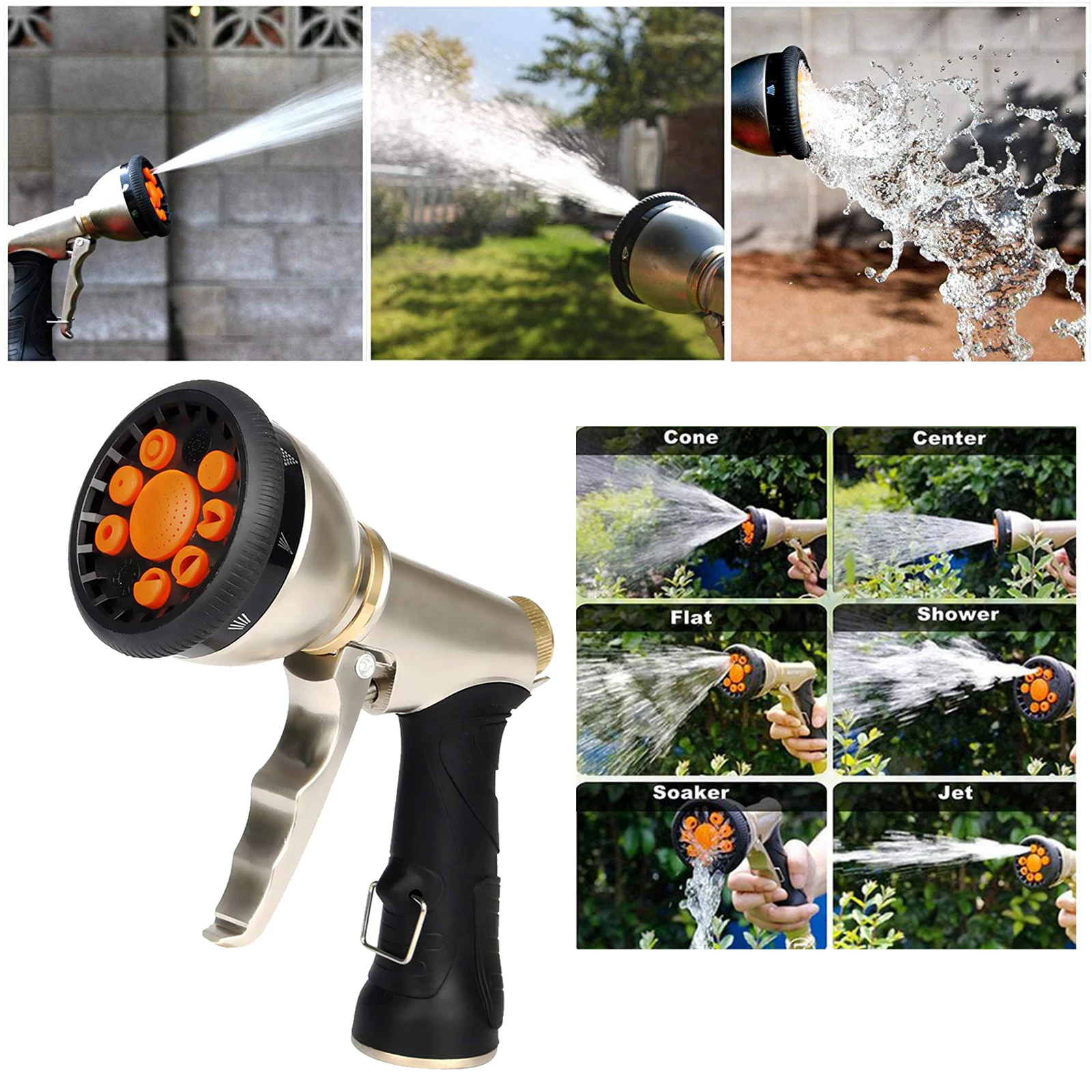 Metal High Pressure Jet Garden Water Hose Spray Nozzle EU-based 9 Adjustable Spray Modes, Durability Leak-Proof