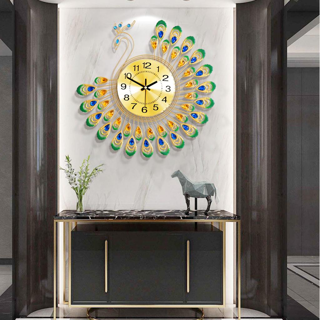 35cm Large European 3D Peacock Wall Clock Silent Battery Powered Art Hanging Clocks Living Room Office Kitchen Decorative