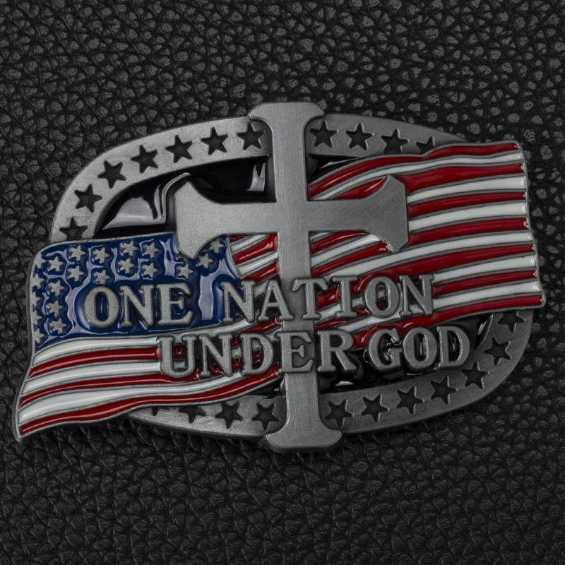 Eine Nation Unter Gott Gürtel Schnalle Amerikanische Flagge Kreuz Muster Cowboy – Detail 4