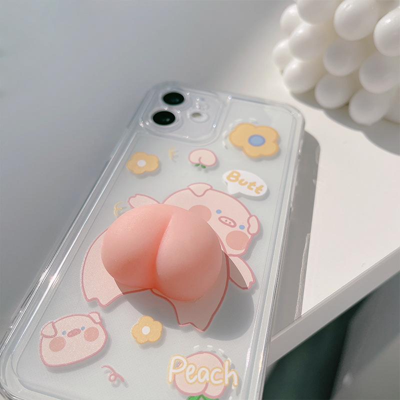 Reliever Stress 3D Pig Butt Transparent Phone Case For iPhone 13 12 11 Pro Xs Max X Xr 7 8 Plus Se2 Shockproof Silicone Cover iphone 13 pro max case