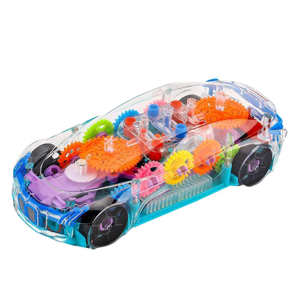 Electric Toy Car Universal Gear Mechanical Concept Colorful Light Music Cartoon Transparent Toy Car