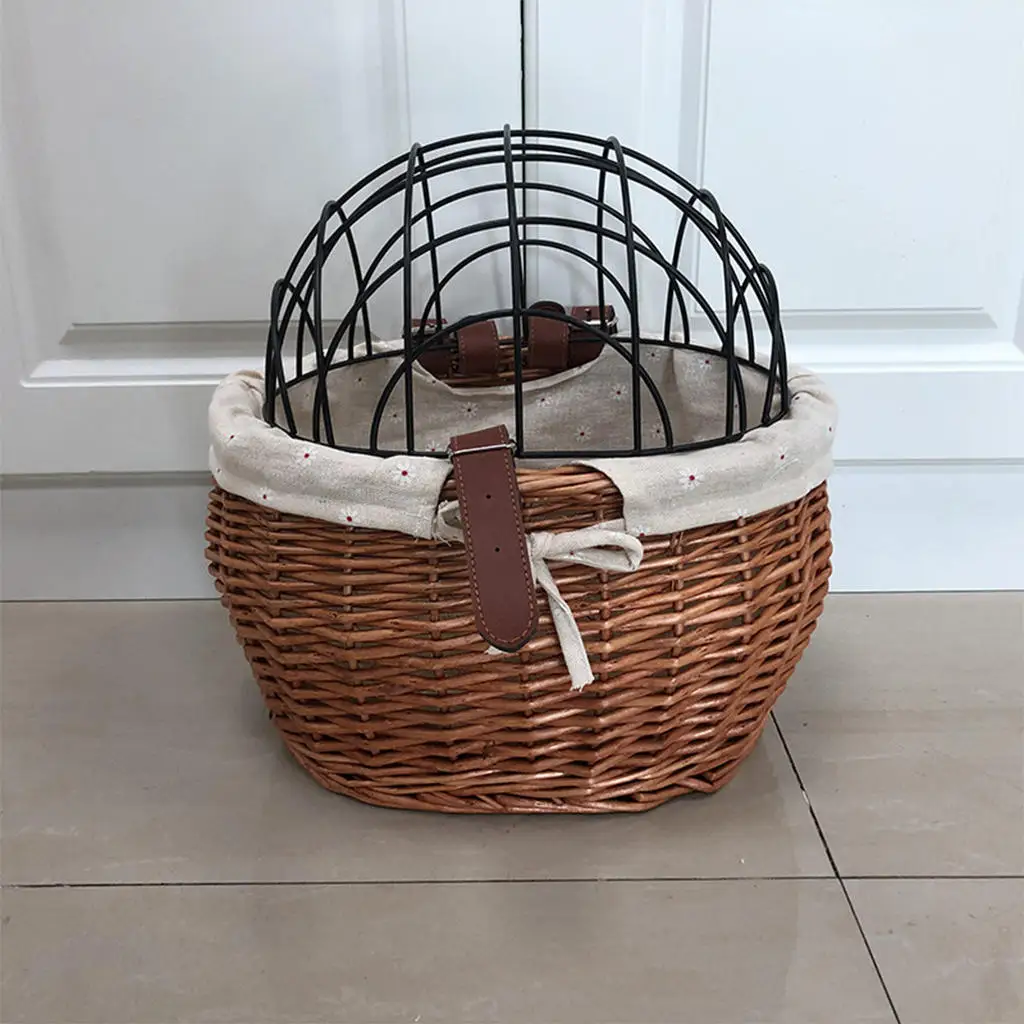 Bike Basket Wicker Hand-Woven with Leather Straps Bicycle Handlebar Basket Shopping Basket