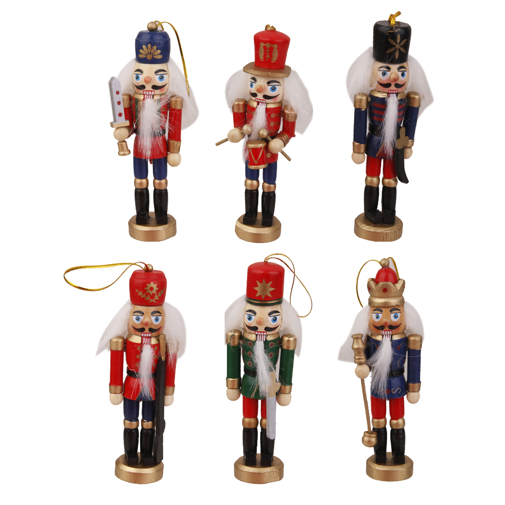 Set 6pcs Wooden Nutcracker 12cm for Desk Ornaments Decor Toys