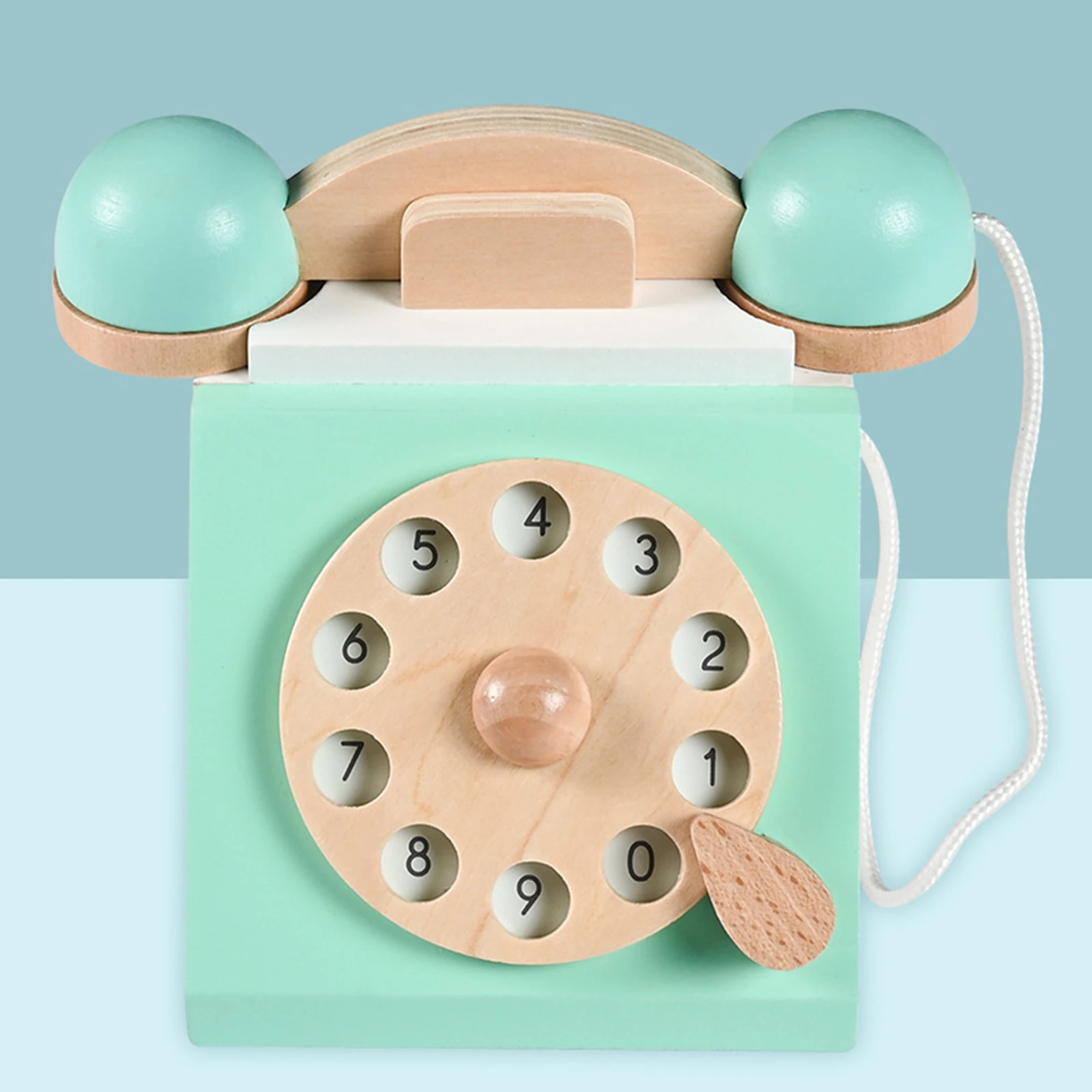 Realistic Retro Vintage Antique Dial Telephone Playset Pretend Play Montessori Early Edcuation Wood Toy Role Play Birthday Gift