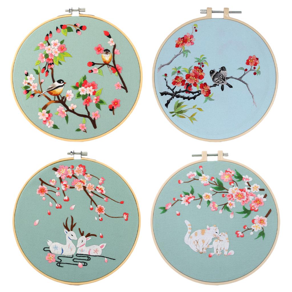 Handmade Cross Stitch Kit Home Craft Threads Needles Tools Floral Flower Style Pattern Art Embroidery with Hoop for Kids Adults