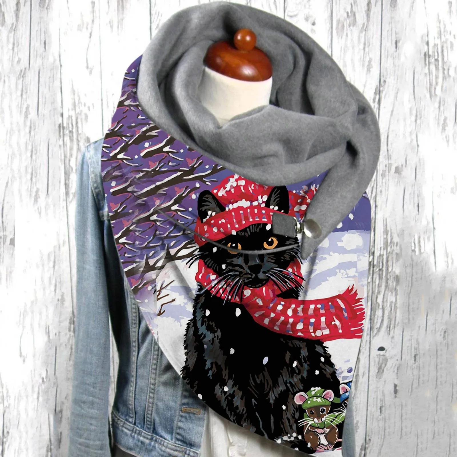 Universal Autumn Winter Warm Windproof Scarf Cat Prints Double-layer Buckle Scarf New Fashion Women Bufanda шарф женский mens white scarf