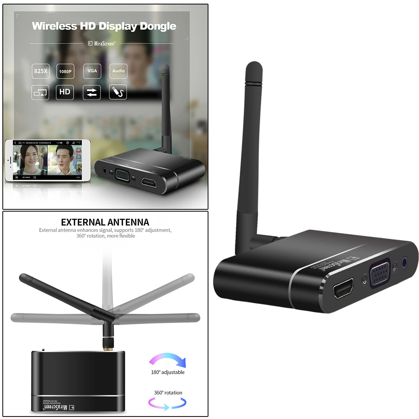 Wireless WiFi Display Adapter Receiver Screen Share for Casting Phone to Projector Car Screen